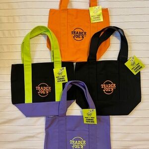TRADER JOE’S MINI Canvas Tote Bag Set - Orange, Black, Purple, Multi